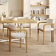 ID MARKET - Lot de 4 chaises de salle à manger, fauteuils de table ESMA en métal effet bois et tissu bouclette avec accoudoirs - vignette