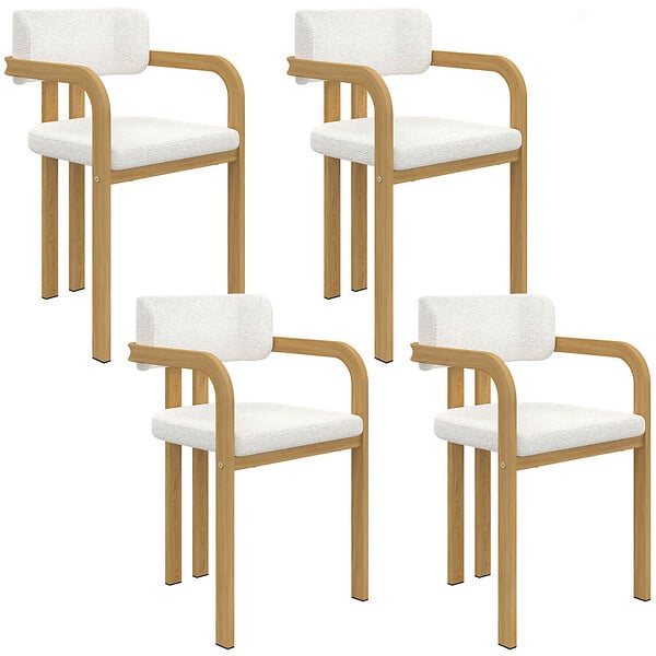 ID MARKET - Lot de 4 chaises de salle à manger, fauteuils de table ESMA en métal effet bois et tissu bouclette avec accoudoirs - large