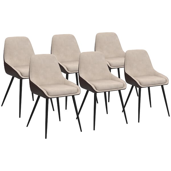 ID MARKET - Lot de 6 chaises THALYA bi-matière en tissu et PU marron et taupe pour salle à manger - large