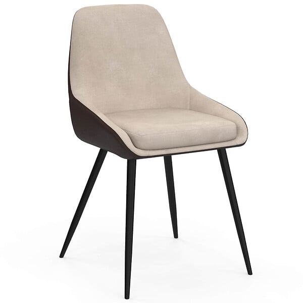 ID MARKET - Lot de 6 chaises THALYA bi-matière en tissu et PU marron et taupe pour salle à manger - large