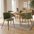 ID MARKET - Lot de 4 chaises PAULIE en tissu chenille kaki pieds noyer pour salle à manger - vignette