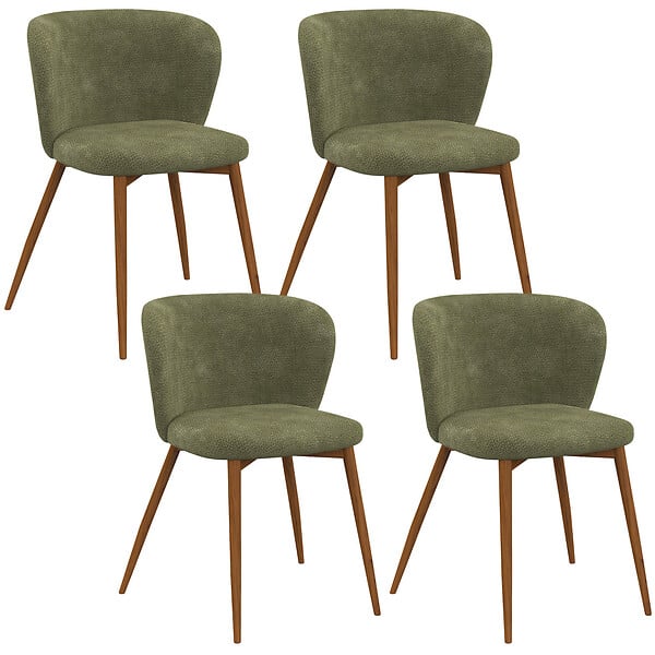 ID MARKET - Lot de 4 chaises PAULIE en tissu chenille kaki pieds noyer pour salle à manger - large
