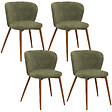 ID MARKET - Lot de 4 chaises PAULIE en tissu chenille kaki pieds noyer pour salle à manger - vignette
