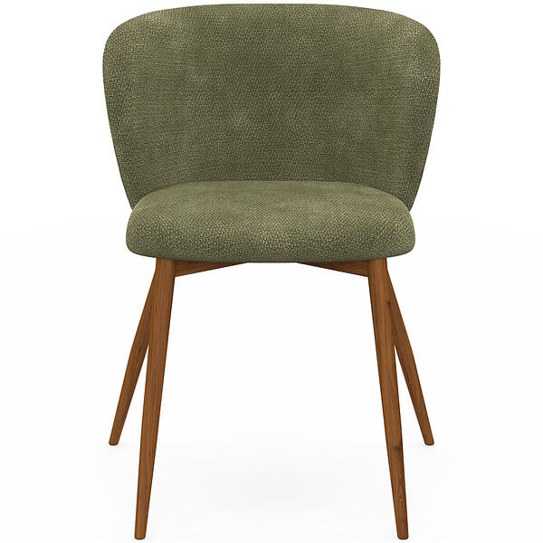 ID MARKET - Lot de 4 chaises PAULIE en tissu chenille kaki pieds noyer pour salle à manger - large