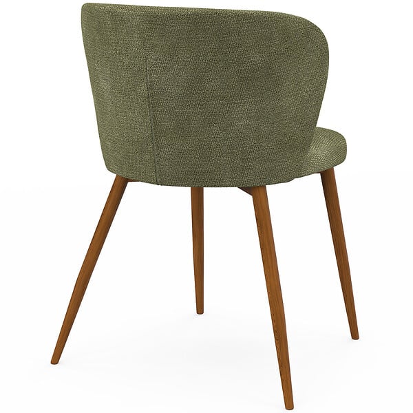 ID MARKET - Lot de 4 chaises PAULIE en tissu chenille kaki pieds noyer pour salle à manger - large