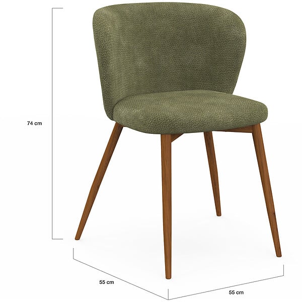 ID MARKET - Lot de 4 chaises PAULIE en tissu chenille kaki pieds noyer pour salle à manger - large