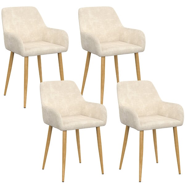ID MARKET - Lot de 4 chaises RORY en tissu chenille beige pour salle à manger - large