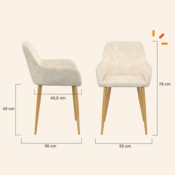 ID MARKET - Lot de 4 chaises RORY en tissu chenille beige pour salle à manger - large