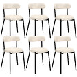 ID MARKET - Lot de 6 chaises MIKI dossier incurvé en tissu chenille écru pieds en métal noir - vignette