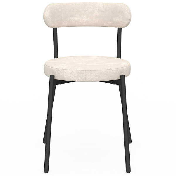 ID MARKET - Lot de 6 chaises MIKI dossier incurvé en tissu chenille écru pieds en métal noir - large