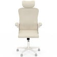 ID MARKET - Fauteuil de bureau JAMES ergonomique en toile respirante et appui-tête avec roulettes beige et blanc - vignette