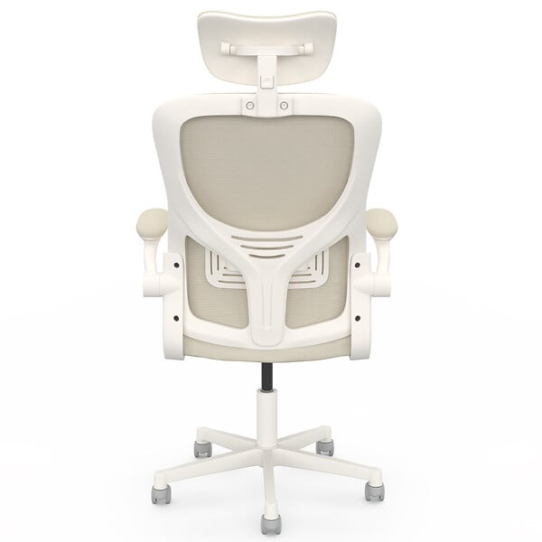 ID MARKET - Fauteuil de bureau JAMES ergonomique en toile respirante et appui-tête avec roulettes beige et blanc - large