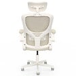 ID MARKET - Fauteuil de bureau JAMES ergonomique en toile respirante et appui-tête avec roulettes beige et blanc - vignette