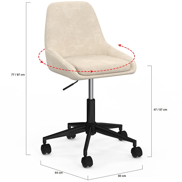 ID MARKET - Chaise de bureau MARTIN en tissu chenille beige pivotante et hauteur réglable à roulettes - large