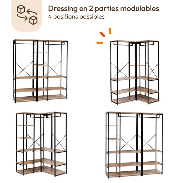 ID MARKET - Dressing modulable XXL L. 150 cm DETROIT design industriel - large