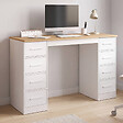 ID MARKET - Bureau avec 8 tiroirs en tissu 120x45 cm UPPAH blanc et bois - vignette