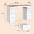 ID MARKET - Bureau avec 8 tiroirs en tissu 120x45 cm UPPAH blanc et bois - vignette