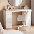 ID MARKET - Bureau avec 8 tiroirs en tissu 120x45 cm UPPAH blanc et bois - vignette