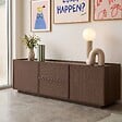 OVIALA - Meuble TV effet bois 150 cm style scandinave bois foncé - Tomy - vignette