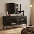 OVIALA - Meuble TV moderne 2 portes L115 cm en métal noir - Dreamy - vignette