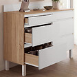 ID MARKET - Buffet bas double casserolier de cuisine 120 cm CLAUDE plan de travail H. 83 cm 6 tiroirs bois et blanc - vignette