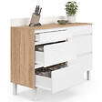 ID MARKET - Buffet bas double casserolier de cuisine 120 cm CLAUDE plan de travail H. 83 cm 6 tiroirs bois et blanc - vignette