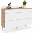 ID MARKET - Buffet bas double casserolier de cuisine 120 cm CLAUDE plan de travail H. 83 cm 6 tiroirs bois et blanc - vignette