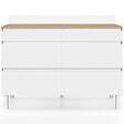 ID MARKET - Buffet bas double casserolier de cuisine 120 cm CLAUDE plan de travail H. 83 cm 6 tiroirs bois et blanc - vignette