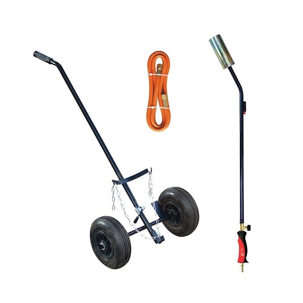 INTEC - Desherbeur thermique à gaz 19.5KW Chalumeau gaz Bruleur 50mm + Tuyau 5 m + Chariot trolley à Roues Allumage piezo PROJECT - large