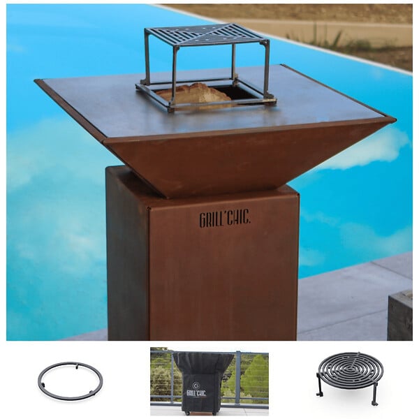 GRILL'CHIC - Pack Brasero Printemps CEVENOL Simple Cuve Corten Carré - Sans rangement bois - Modèle moderne sans rangement bois, idéal pour un extérieur compact - large