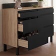 ID MARKET - Buffet bas double casserolier de cuisine 120 cm CLAUDE plan de travail H. 83 cm 6 tiroirs bois et noir - vignette