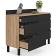 ID MARKET - Buffet bas double casserolier de cuisine 120 cm CLAUDE plan de travail H. 83 cm 6 tiroirs bois et noir - vignette