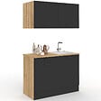 ID MARKET - Cuisine complète kitchenette 120 cm STIL avec plan de travail 3 éléments bois et noir - vignette