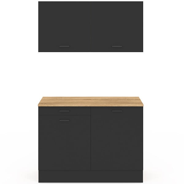 ID MARKET - Cuisine complète kitchenette 120 cm STIL avec plan de travail 3 éléments bois et noir - large