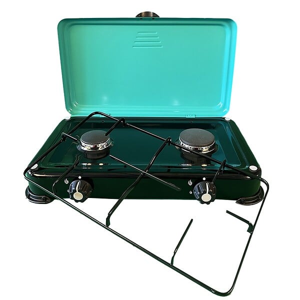 INTEC - Réchaud à gaz 2 feux 3200W Brûleurs et Grille en fonte amovibles lavables + Tuyau gaz + Détendeur 37mbar Propane GOLD II INTEC - large