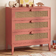 ID MARKET - Commode 3 tiroirs ADELIE 80 cm enfant cannage et vieux rose - vignette