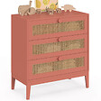 ID MARKET - Commode 3 tiroirs ADELIE 80 cm enfant cannage et vieux rose - vignette