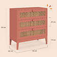 ID MARKET - Commode 3 tiroirs ADELIE 80 cm enfant cannage et vieux rose - vignette