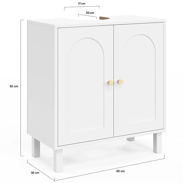 ID MARKET - Meuble sous lavabo salle de bain ARSENE design arche bois blanc - large