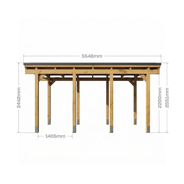 DIRECT-ABRIS - Carport Bois CASTELLANE - 2 Voitures - Traitement Autoclave - Ancrage de Fixation en H - Bois de Haute Qualitée - Poteaux 12x12 cm - large