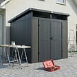 DIRECT-ABRIS - Abri de Jardin Bois Composite 4m2 Gris 237x223x227cm EVORA - Cabane a Outils - Local a Vélo - vignette