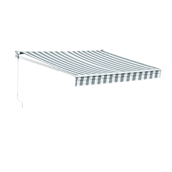 HAPPY GARDEN - Store banne SAULE 2,5 × 2m - Toile rayée blanche/grise et structure blanche - large