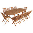 HAPPY GARDEN - Salon de jardin en teck massif LOMBOK - table ovale extensible - 10 places - vignette