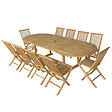 HAPPY GARDEN - Salon de jardin en teck massif LOMBOK - table ovale extensible - 10 places - vignette