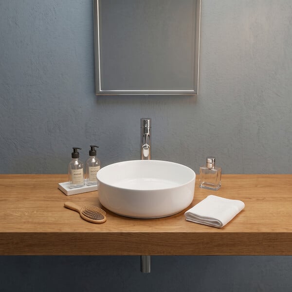 PLANETE BAIN - Vasque à poser ronde diamètre 37 cm - Blanc brillant - Rebords fins - Andria - large