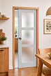 GD MENUISERIES - Porte Coulissante Greyria Gris Clair Vitrée H204 x L73 cm, Galandage, kit finition (coquille et tire doigt) - vignette