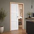 GD MENUISERIES - Porte Coulissante Korya Blanc 3 panneaux H204 x L93 cm, Galandage, kit finition (coquille et tire doigt) - vignette
