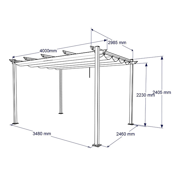 AICA SANITAIRE - Pergola autoportante 4 x 3m en aluminium - Toile rétractable tonnelle gris - 4 pieds robustes - large