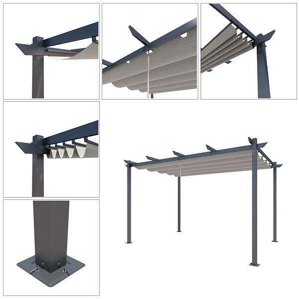 AICA SANITAIRE - Pergola autoportante 4 x 3m en aluminium - Toile rétractable tonnelle gris - 4 pieds robustes - large