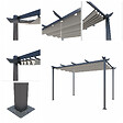 AICA SANITAIRE - Pergola autoportante 4 x 3m en aluminium - Toile rétractable tonnelle gris - 4 pieds robustes - vignette